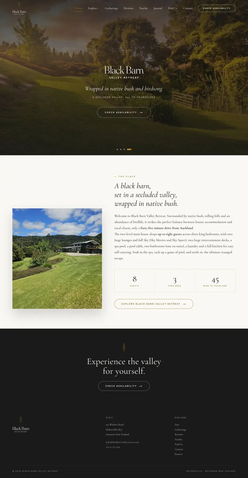 Black Barn Valley Retreat website on desktop
